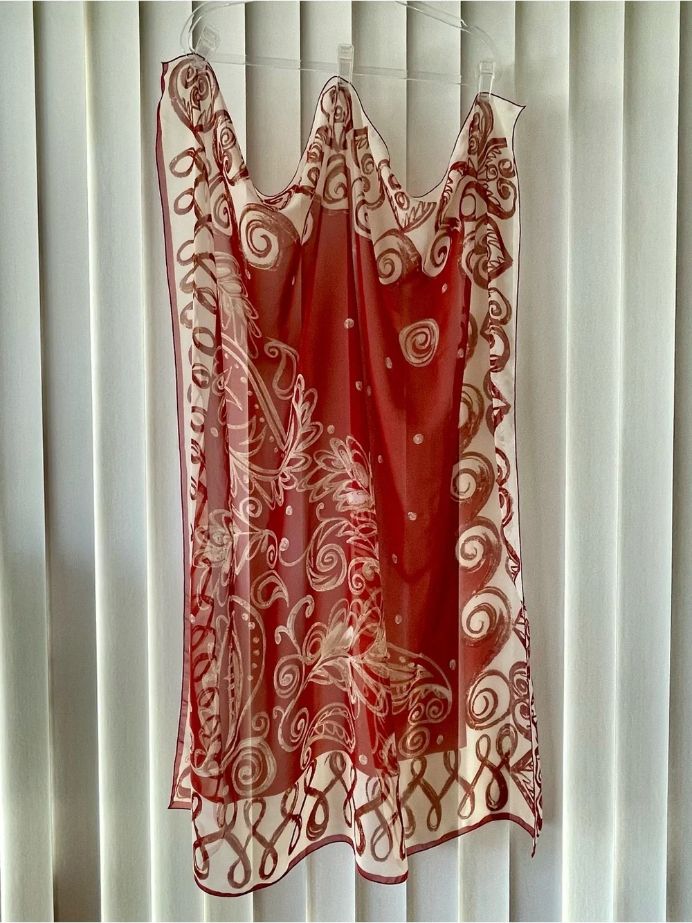 Geri Brown Rust and Cream Paisley almost Square Scarf- translucent